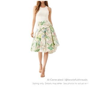 Vintage Floral Circle Skirt Cottagecore Spring Garden Party Knee-Length M 6-8
